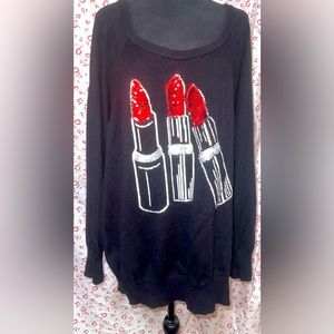 Plus Size: Torrid Black Sweater with Sequin Red Lipsticks